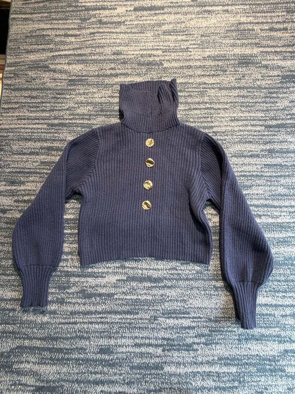 Zara Turtleneck Ribbed Sweater with Gold Buttons